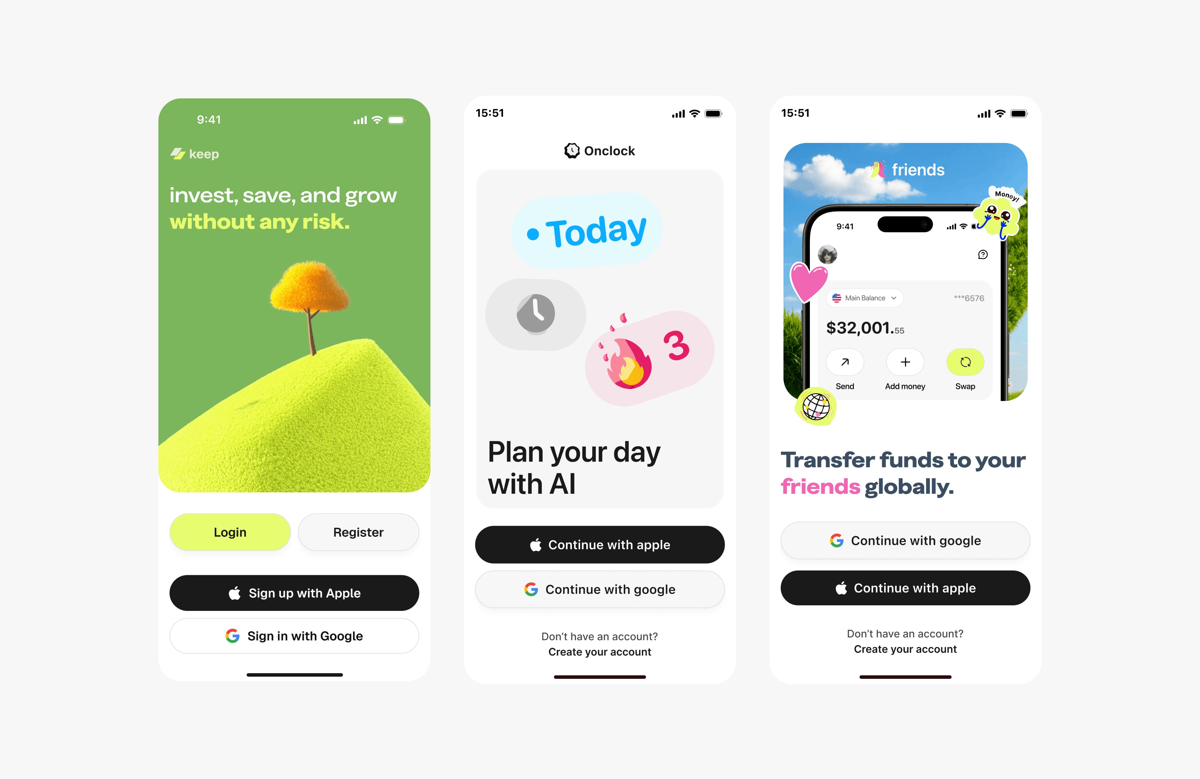 Fintech app onboarding screens UI